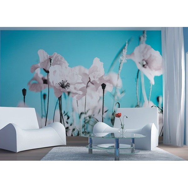 Fotomural POPPPIES ON BLUE