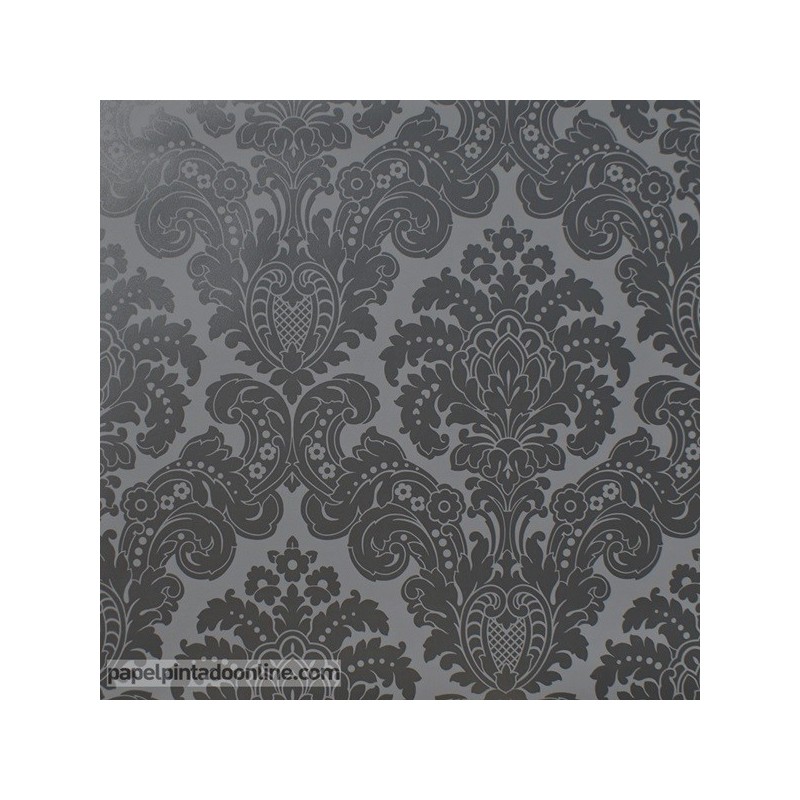 Papel Pintado Damasco Negro Perlado 5288-1