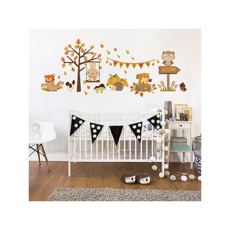 vinilo infantil bosque otoño con animales