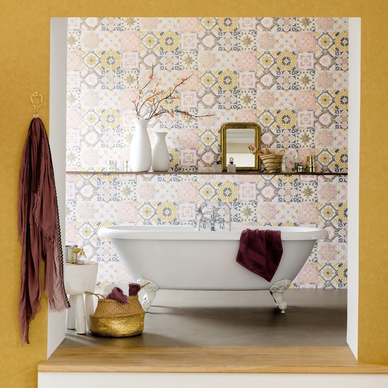 Papel pintado azulejos para baño moderno