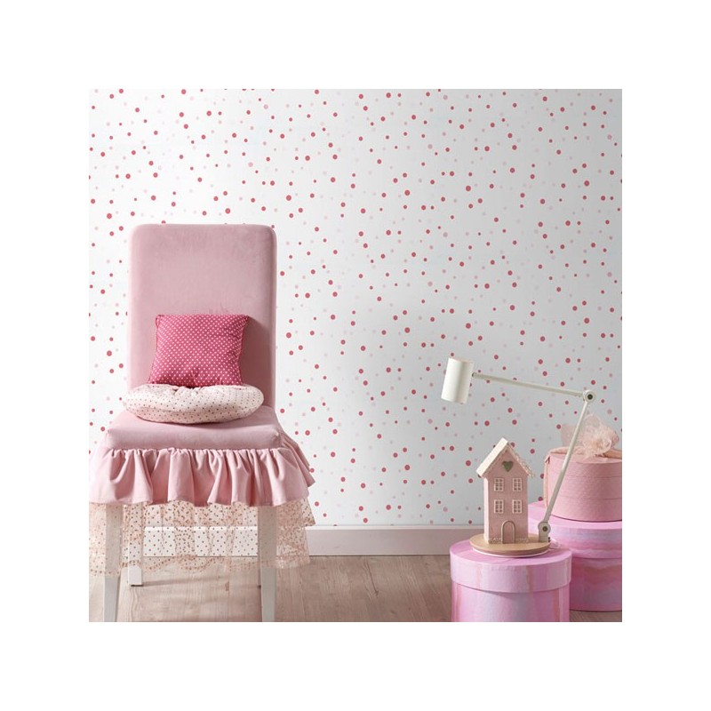 papel pintado topos rosas habitación juvenil