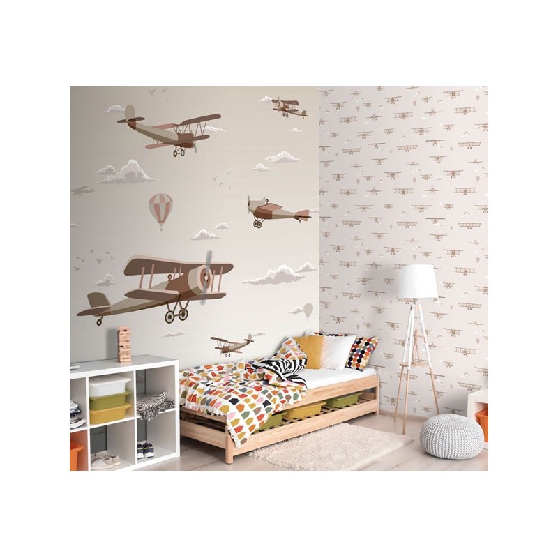 papel pintado infantil aviones beige