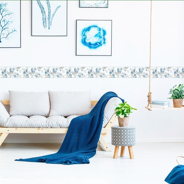 Cenefas decorativas para paredes ✓ ✨ de mosaicos azules, flores