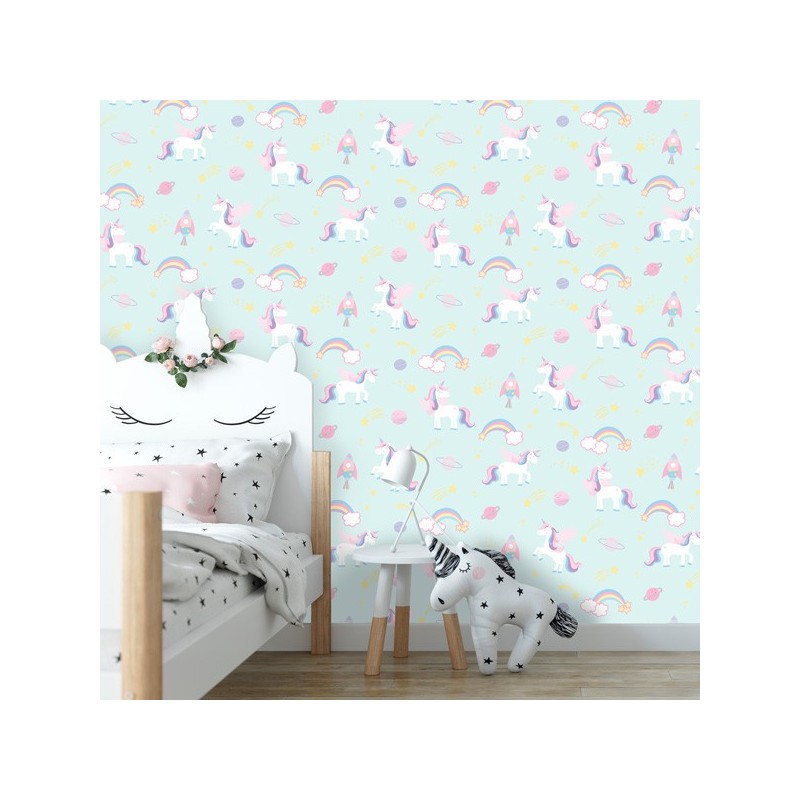 Papel pintado infantil unicornios