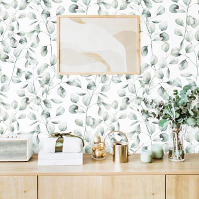 Papel de parede FOLHAS VERDE AQUARELA 078 2
