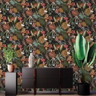 Papel de parede TROPICAL ANIMAIS EXÓTICOS PRETO 2