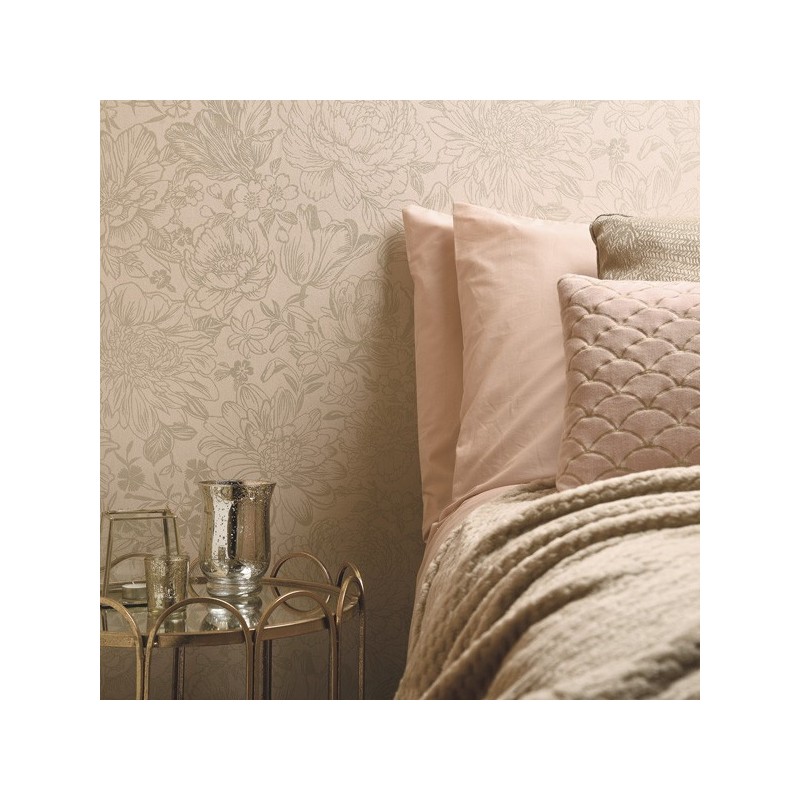 papel pintado floral oro rosado elegante para decorar un dormitorio
