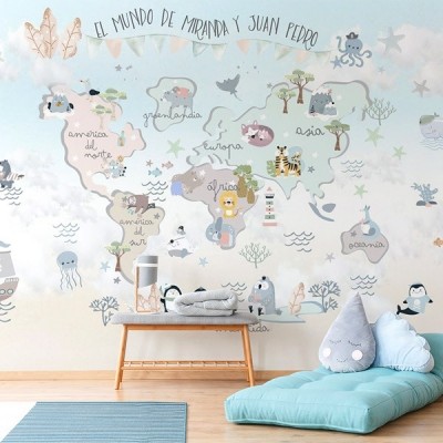 malicioso Desfiladero tetraedro Mural Mapa Infantil con Texto y Nombre personalizable en papel pintado para  paredes Fantasía VCMF-007