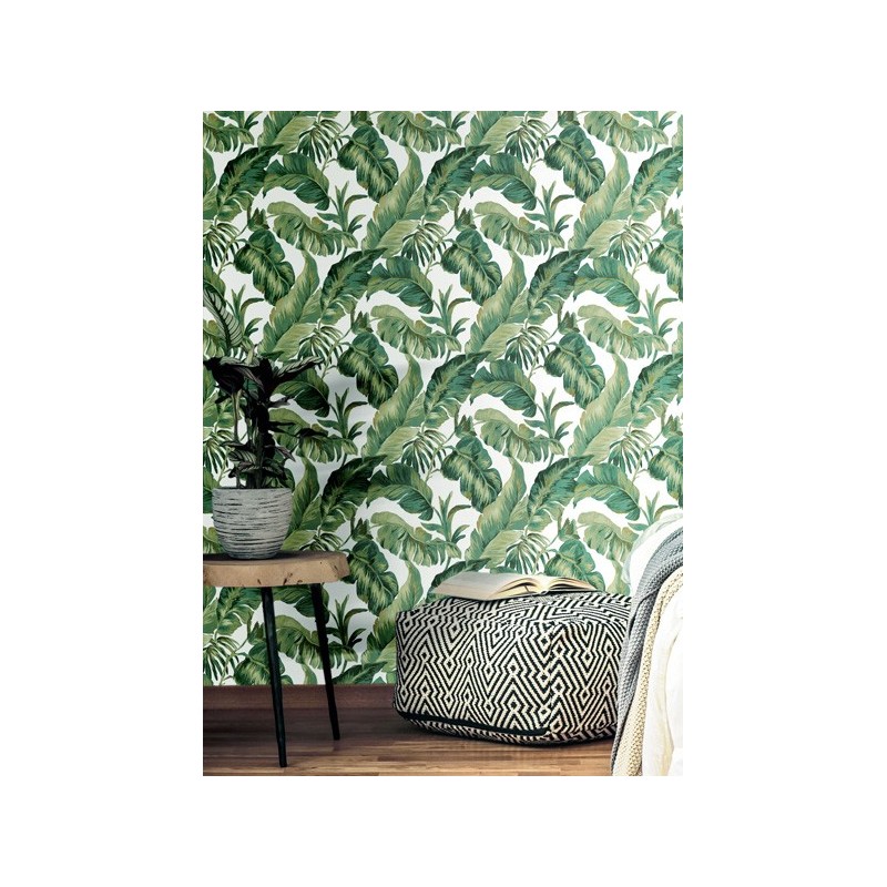 Papel de parede vinílico folhas verdes tropicais 22012