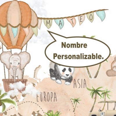 Mural Mapa Infantil Personalizable Safari VCMA-003