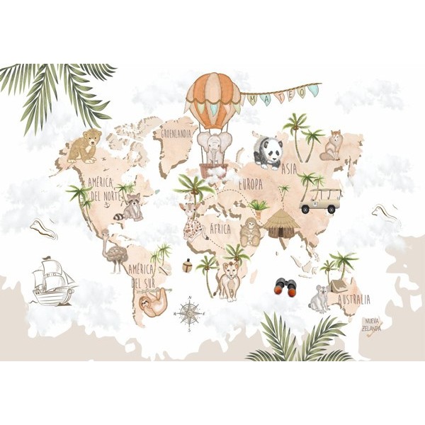 Mural Mapa Infantil Personalizable Safari VCMA-004