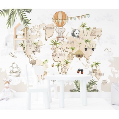 Mural Mapa Infantil Personalizable Safari VCMA-004 2