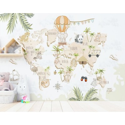 Mural Mapa Infantil personalizável Safari VCMA-005 2