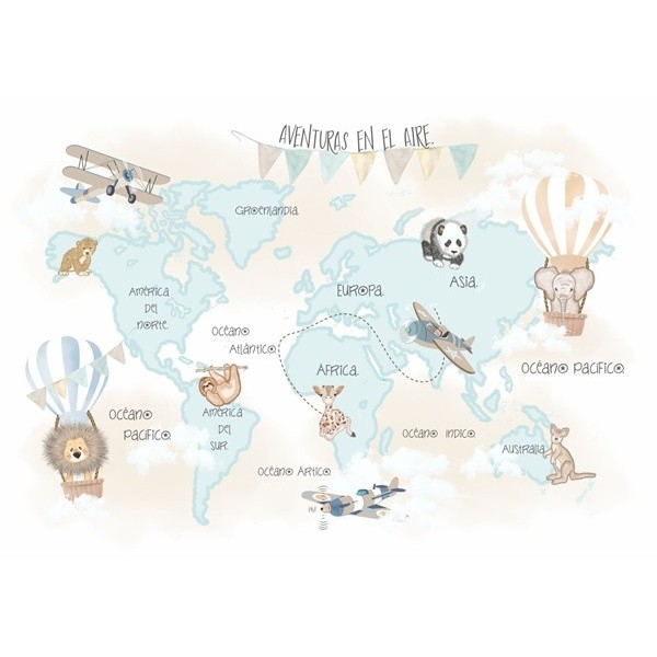 Mural Mapa Infantil Personalizable Aventuras en el Aire VCMA-016