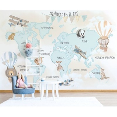 Mural Mapa Infantil personalizável Aventuras no Ar VCMA-016 2