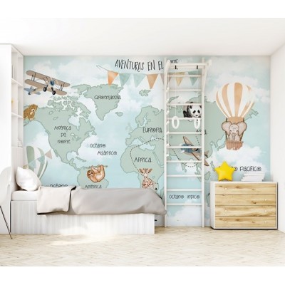 Mural Mapa Infantil Personalizable Aventuras en el Aire VCMA-017 2