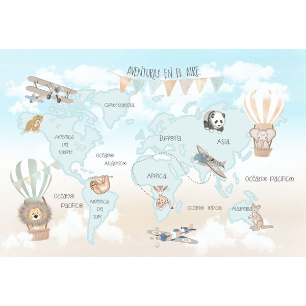 Mural Mapa Infantil Personalizable Aventuras en el Aire VCMA-018
