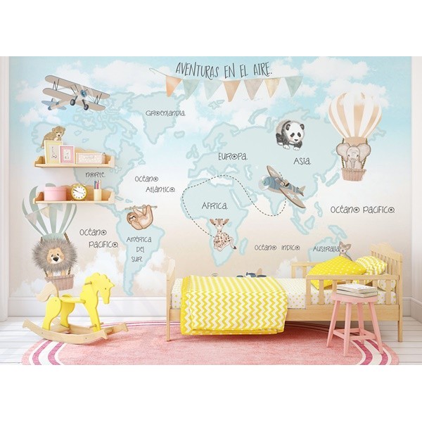 Mural Mapa Infantil Personalizable Aventuras en el Aire VCMA-018
