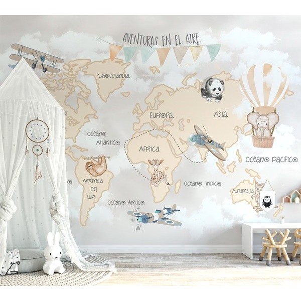 Mural Mapa Infantil Personalizable Aventuras en el Aire VCMA-019