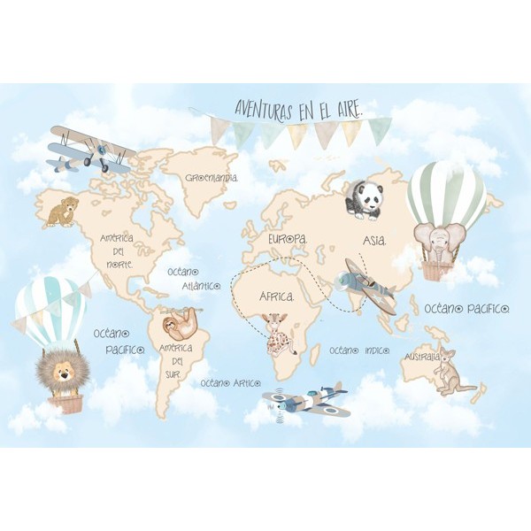 Mural Mapa Infantil Personalizable Aventuras en el Aire VCMA-020