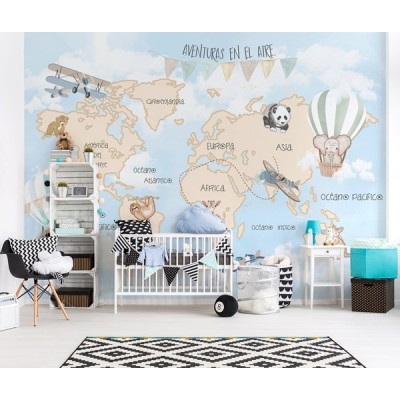 Mural Mapa Infantil Personalizable Aventuras en el Aire VCMA-020 2