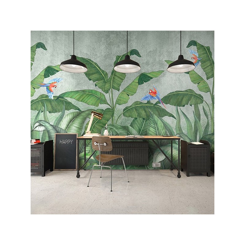 mural folhas verdes tropicais non woven