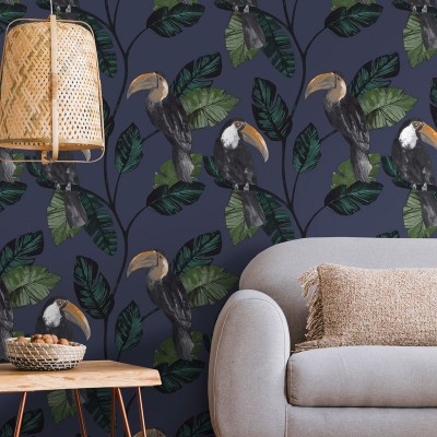 Papel de parede tucanos azul marinho 91343