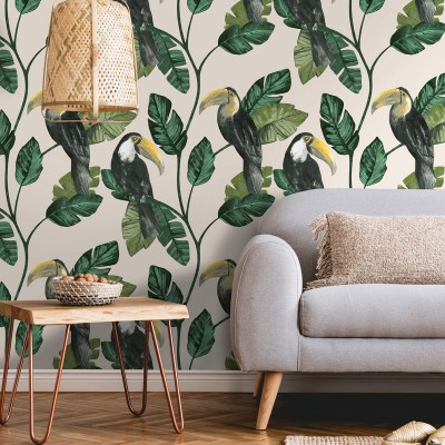 Papel pintado tucanes con hojas 91341 2