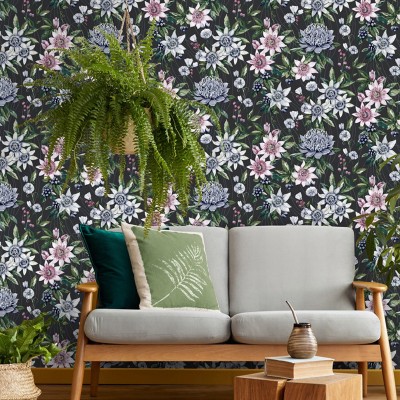 Papel pintado floral botánico negro 91324 Papel pintado floral botánico negro 91324