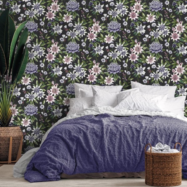 Papel de parede floral preto 91324 Papel de parede floral preto 91324