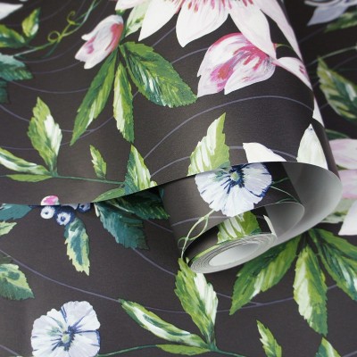 Papel pintado floral botánico negro 91324 Papel pintado floral botánico negro 91324