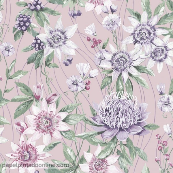 papel de parede floral fundo rosa 91322