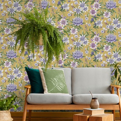 Papel de parede floral ocre 91321 Papel de parede floral ocre 91321