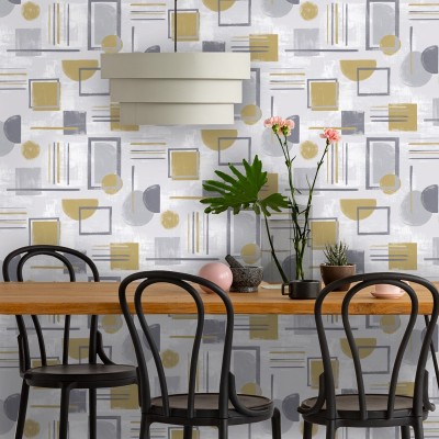 papel de parede geométrico ocre e cinza 91331 2