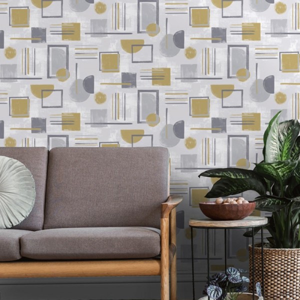 papel pintado geométrico ocre y gris efecto acuarela 91331 papel pintado geométrico ocre y gris efecto acuarela 91331