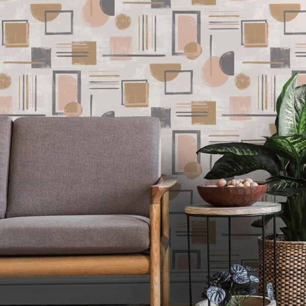 papel pintado geométrico nórdico color coral suave y gris pastel 91330 papel pintado geométrico nórdico color coral suave y gris pastel 91330