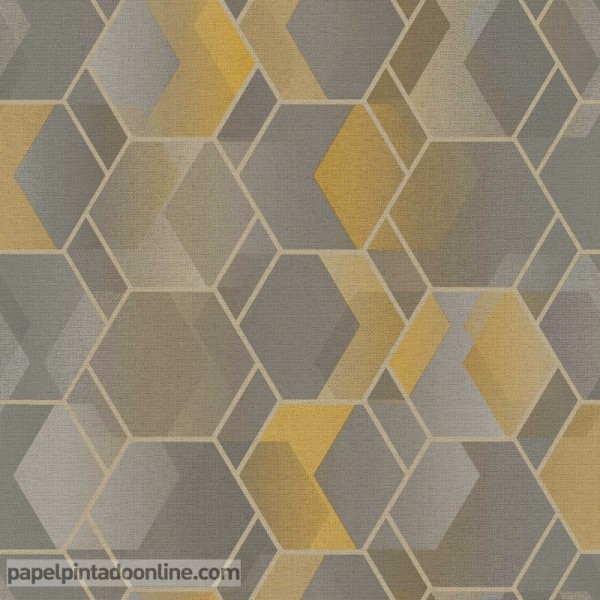 Papel de parede geometrico amarelo e cinza Amazonia Holden 91282