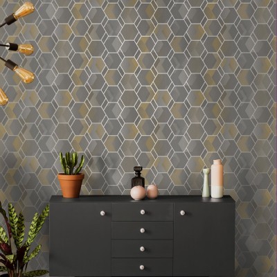 Papel de parede geometrico amarelo e cinza Amazonia Holden 91282 2