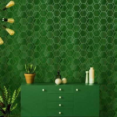 Paper pintat geomètric verd i daurat 91280