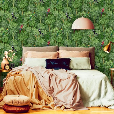 Papel pintado naturaleza tropical verde con aves del paraíso 91250 2