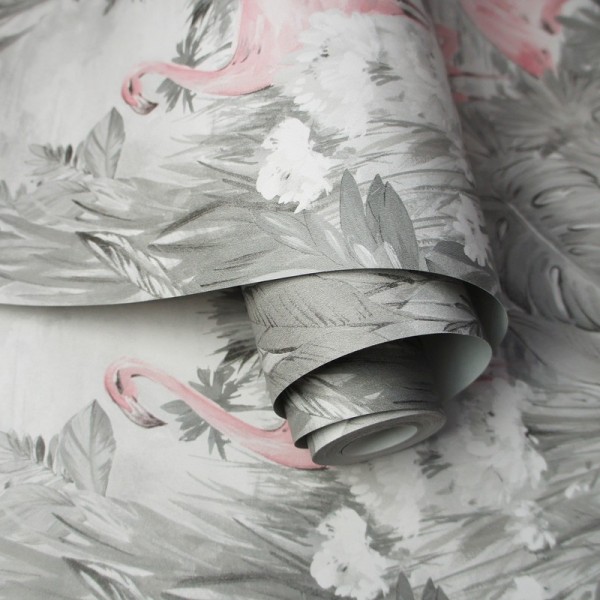 Papel de parede flamingos rosa decoração tropical 91261