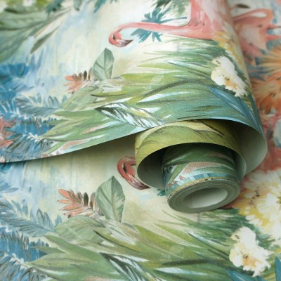 Papel pintado flamencos con paisaje tropical para decoración de paredes 91260 Papel pintado flamencos con paisaje tropical para decoración de paredes 91260