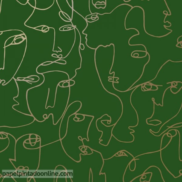 Papel de parede com rostos de pessoas fundo verde dourado 91270