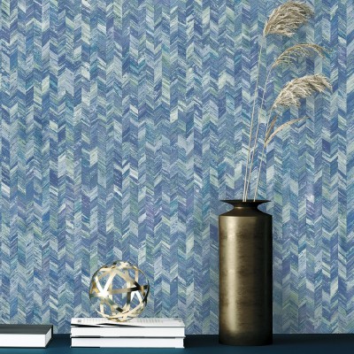 Papel pintado textura tejido azul verde plateado 91291 2