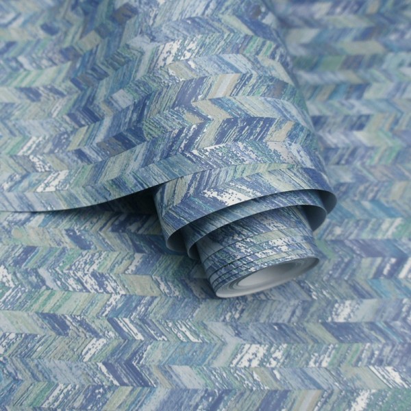 Papel de parede de textura de tecido verde azul e prata 91291