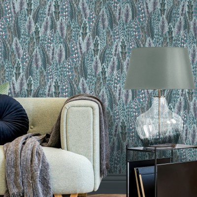 Papel pintado hojas y plumas amazonia 91303 Papel pintado hojas y plumas amazonia 91303