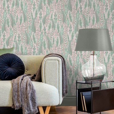 Paper pintat fulles verdes, rosa i plata 91301 2