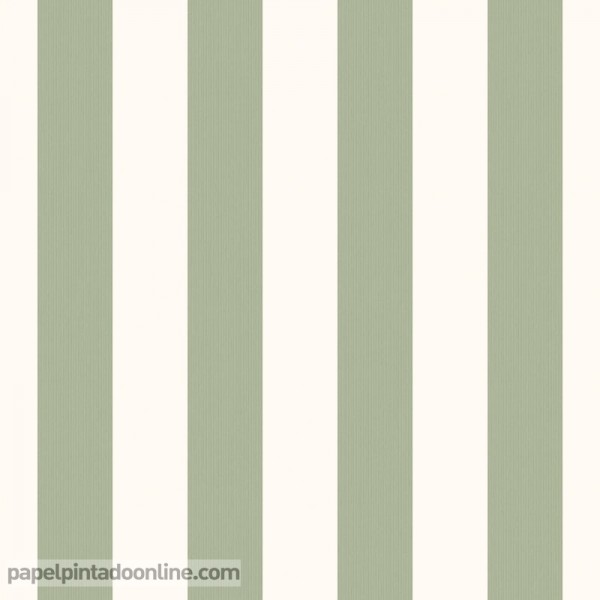 Papel pintado rayas verde musgo y blanco roto