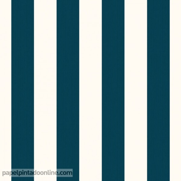 Papel pintado rayas azul marino y blanco roto