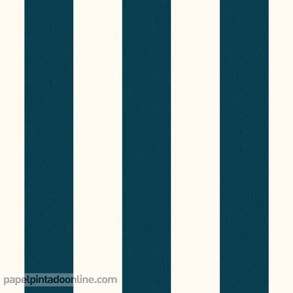 Papel pintado rayas azul marino y blanco roto